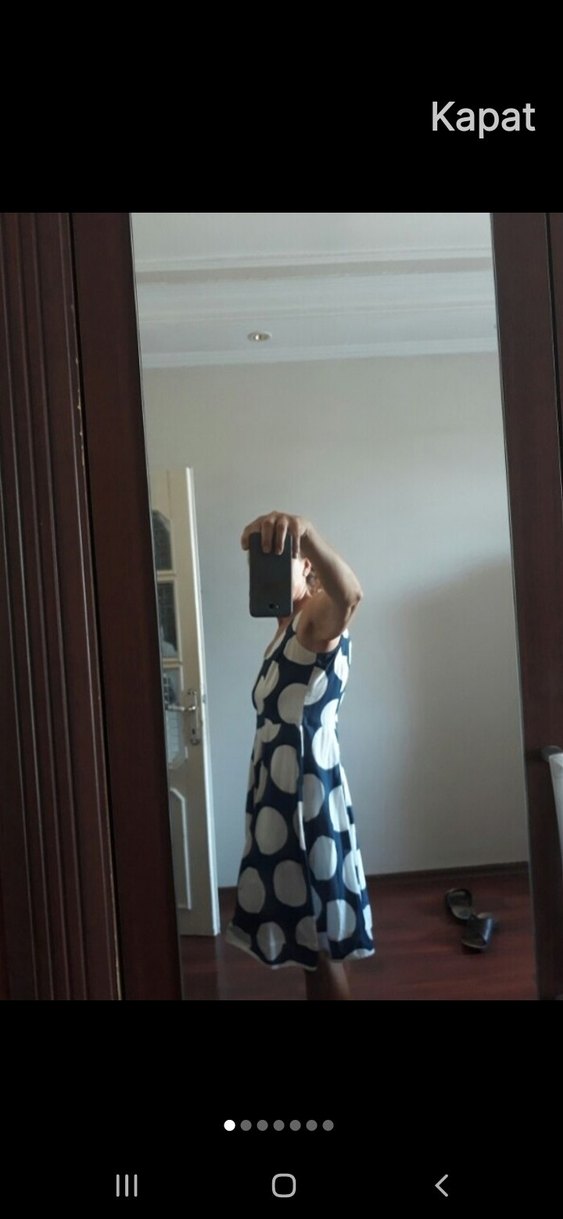 park bravo Mavi Puantiyeli Midi Pamuklu Elbise - Görsel 3