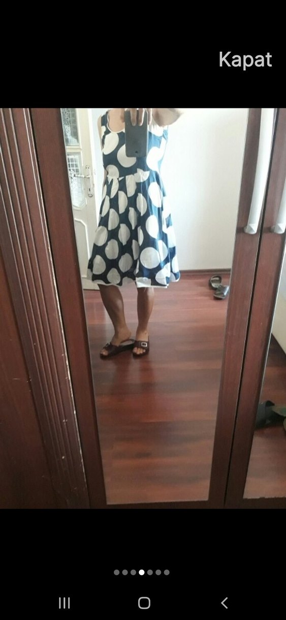 park bravo Mavi Puantiyeli Midi Pamuklu Elbise - Görsel 4