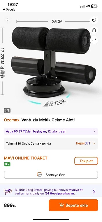  Beden Renk Vantuzlu Mekik Çekme Aleti