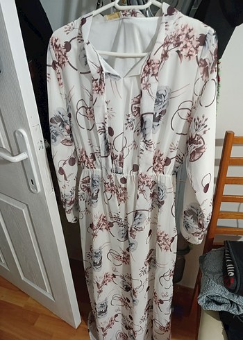 Uzun Kollu V Yaka Bohem Çiçekli Elbise - Görsel 3