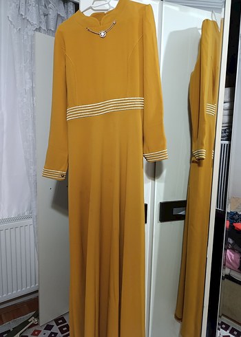 Sarı Uzun Kollu Drapeli Kadın Elbise - Görsel 3