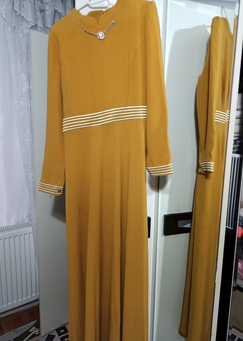 Sarı Uzun Kollu Drapeli Kadın Elbise - Görsel 2