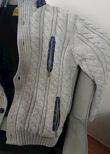 Düğmeli Gri Örgü Erkek Hırka - Görsel 5