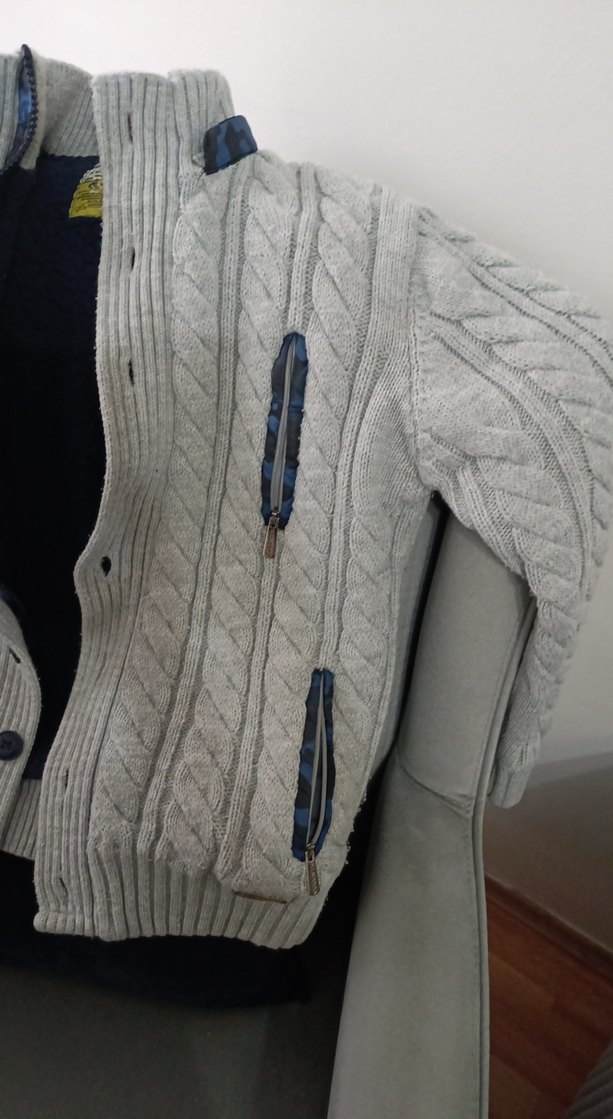 Düğmeli Gri Örgü Erkek Hırka - Görsel 5