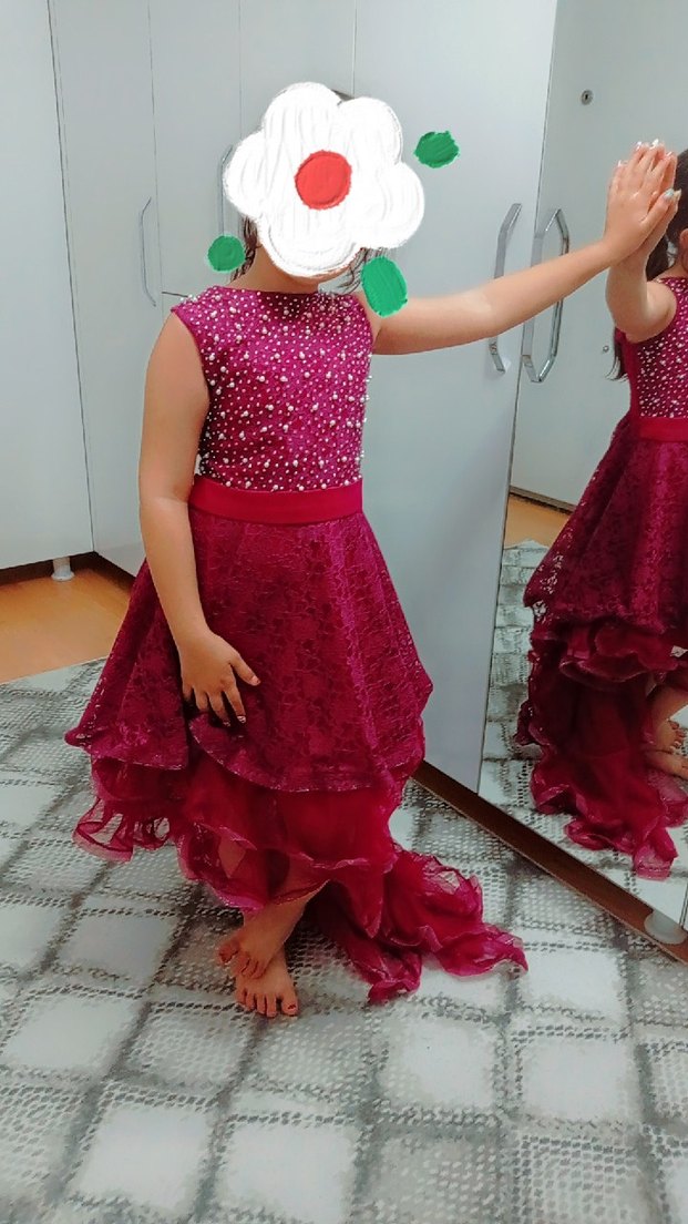 Bordo Dantel İşlemeli Uzun Abiye Elbise - Görsel 3