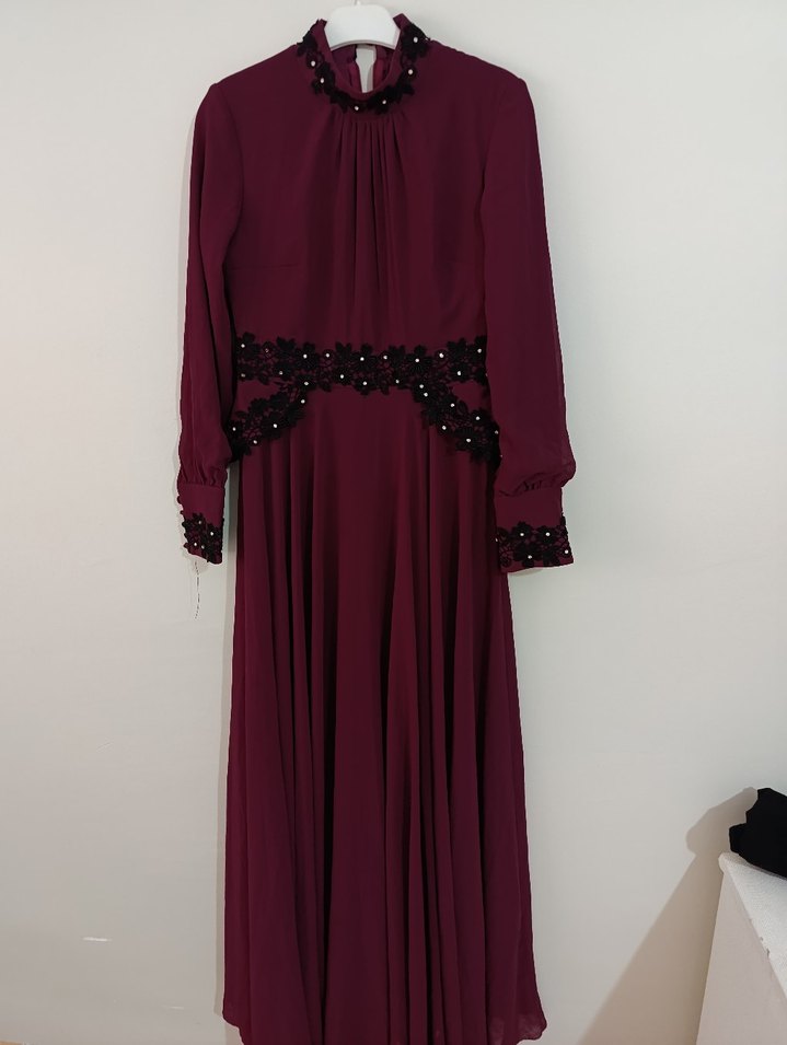 Bordo Nakışlı Elastik Gotik Broş - Görsel 3