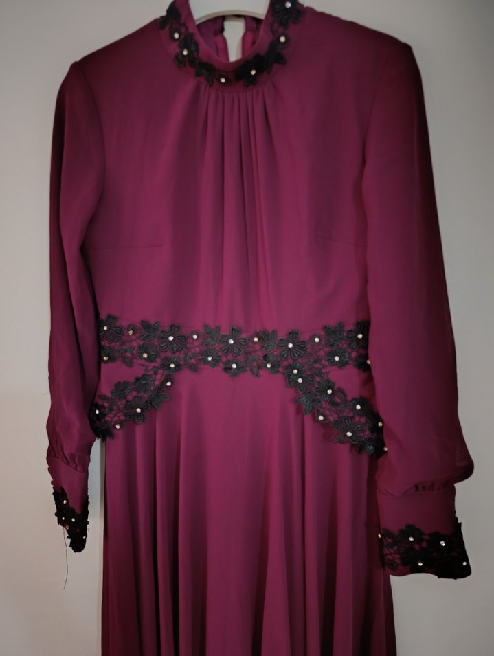 Bordo Nakışlı Elastik Gotik Broş - Görsel 2