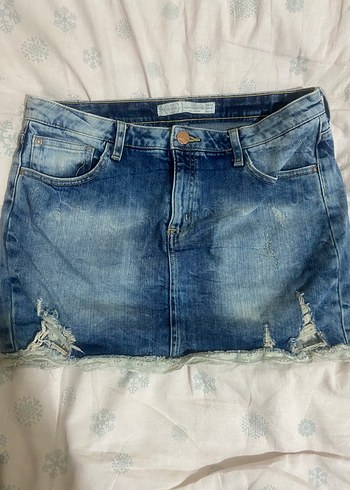 Bershka dantel detaylı kot mini etek
