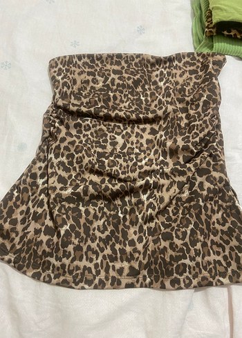 Leopar desenli straplez büstiyer