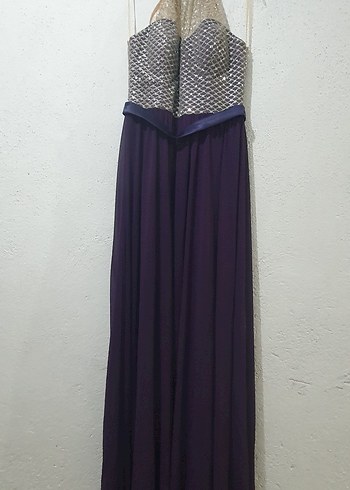 Mor Drapeli Uzun Abiye Elbise - Görsel 2