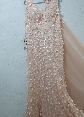 Bej Uzun Drapeli Bohem Abiye Elbise - Görsel 2