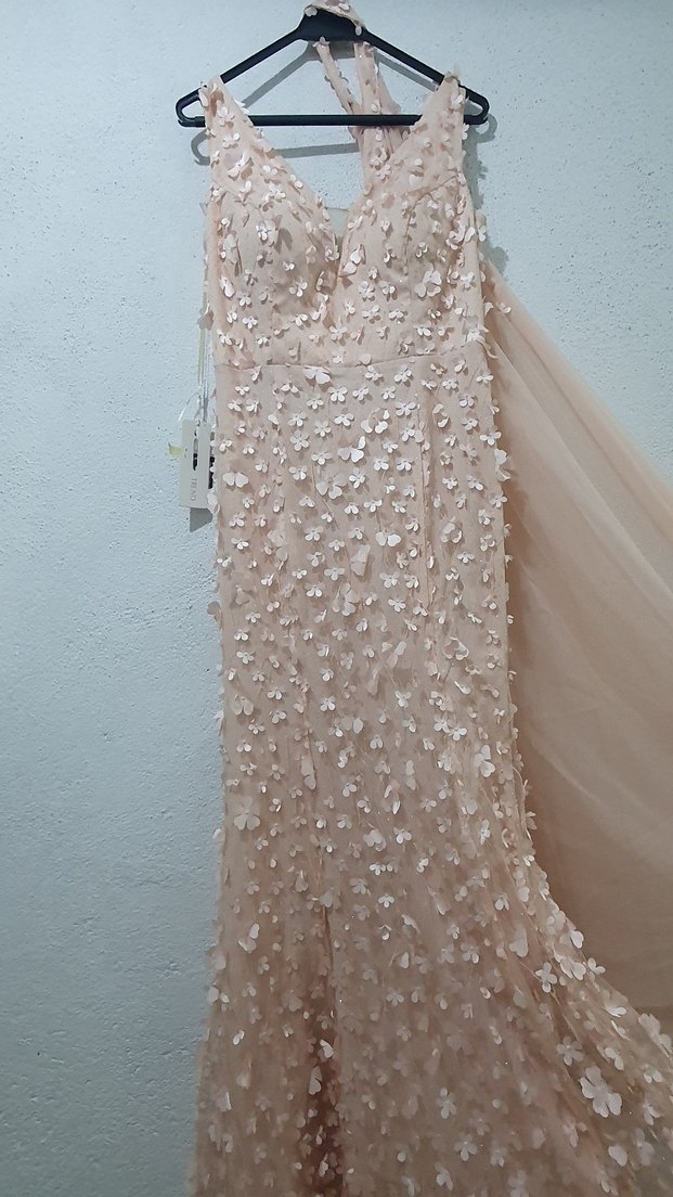 Bej Uzun Drapeli Bohem Abiye Elbise - Görsel 2