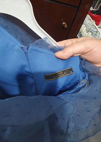 Uzun Kollu Mavi Vintage Abiye Elbise - Görsel 3