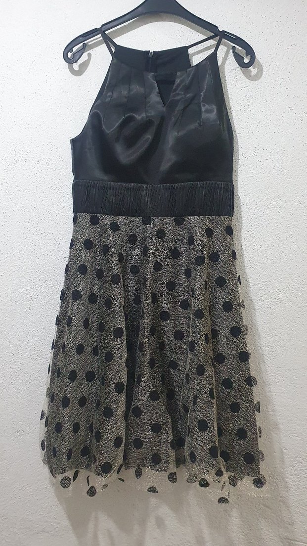 Puantiye Desenli Uzun Siyah Kadın Abiye Elbise - Görsel 2