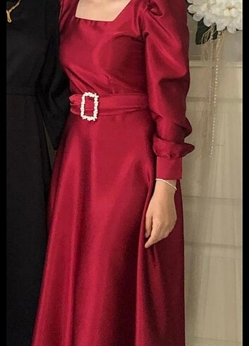m Beden bordo Renk Bordo saten midi abiye elbise