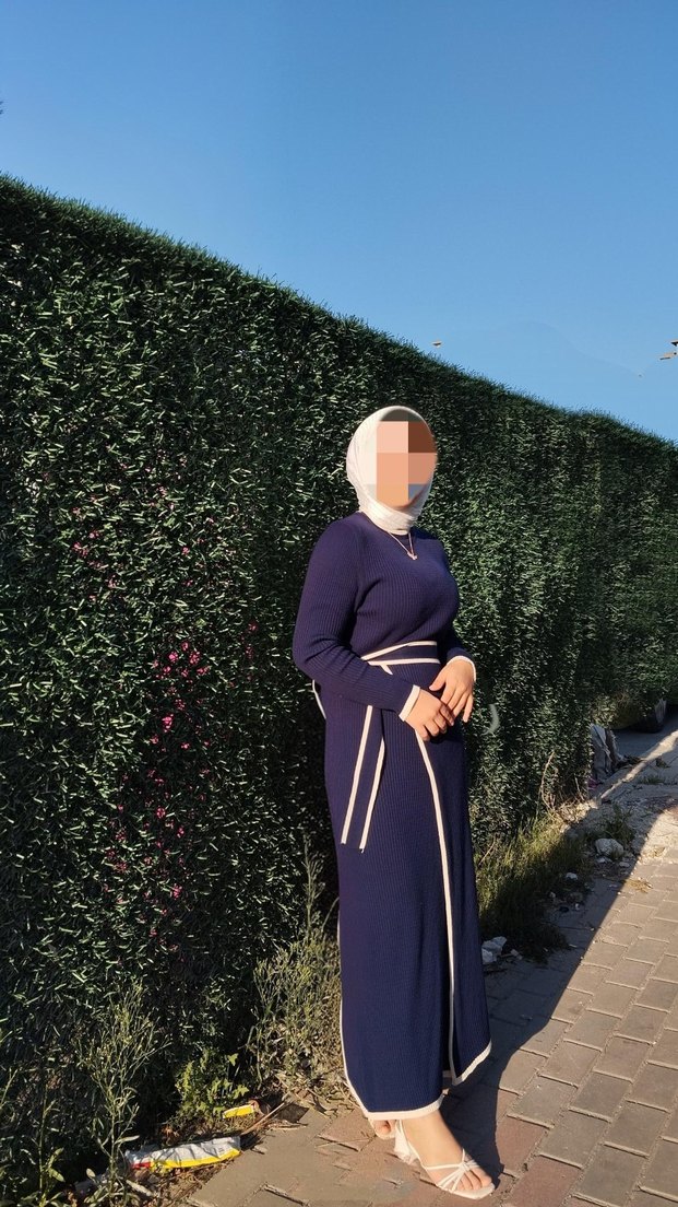 Lacivert Uzun Kollu Uzun Elbise - Görsel 2