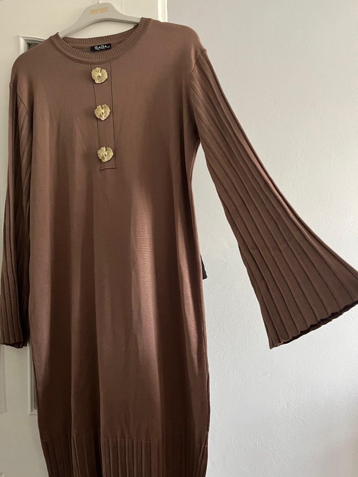 Düğmeli Uzun Kahverengi Kadın Kaban - Görsel 2