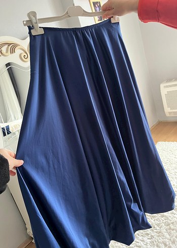 Drapeli Parlak Mavi Uzun balon Kadın Etek - Görsel 2