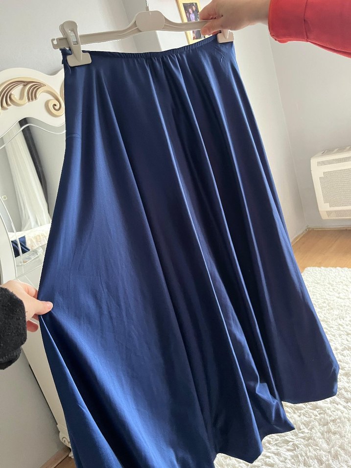 Drapeli Parlak Mavi Uzun balon Kadın Etek - Görsel 2