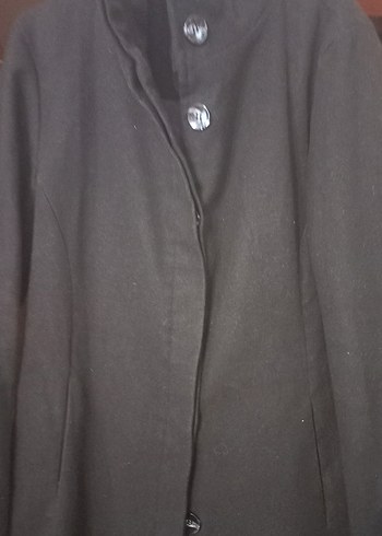 Düğmeli Siyah Midi Hamile Kaban - Görsel 2