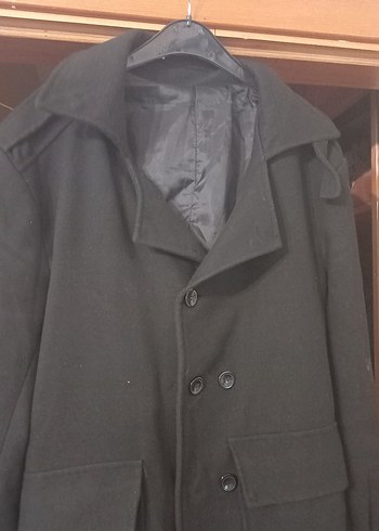 Düğmeli Siyah Erkek Midi Kaban - Görsel 2