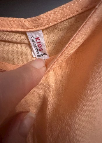 11-12 Yaş Beden Kız Çocuk Bej Keten Fırfırlı Elbise