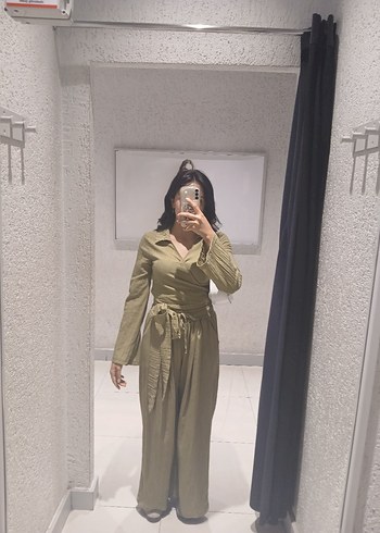 Kadın Haki Uzun Keten Takım - Görsel 2