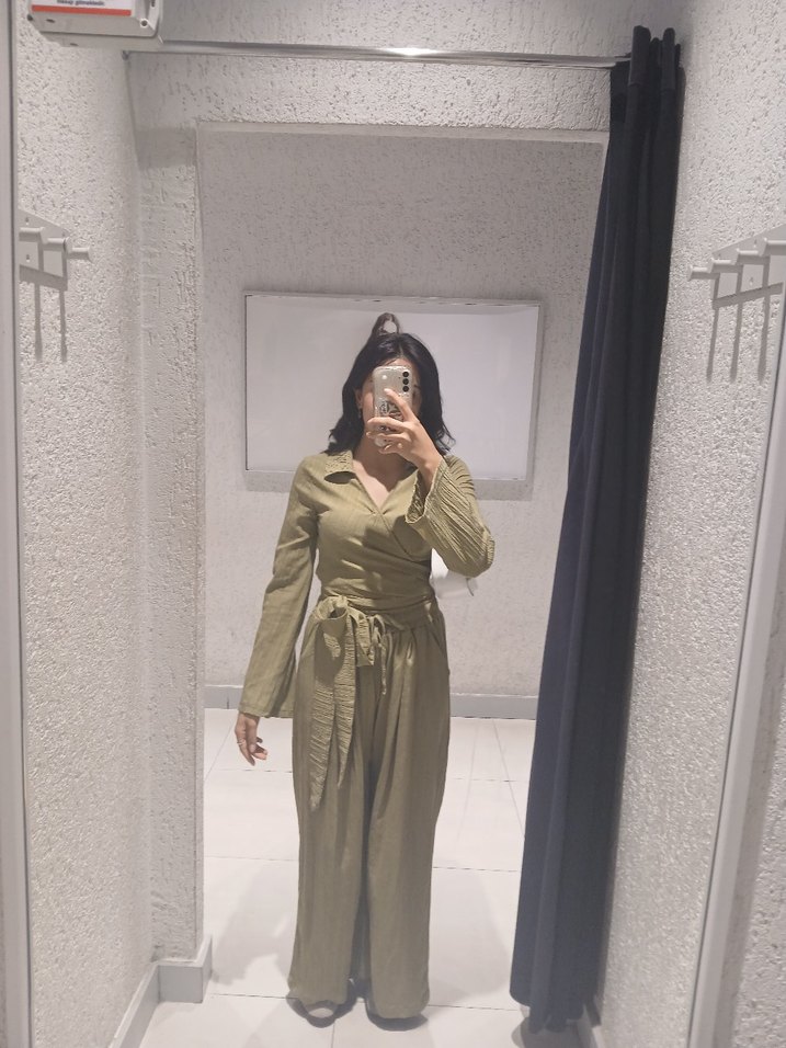 Kadın Haki Uzun Keten Takım - Görsel 2