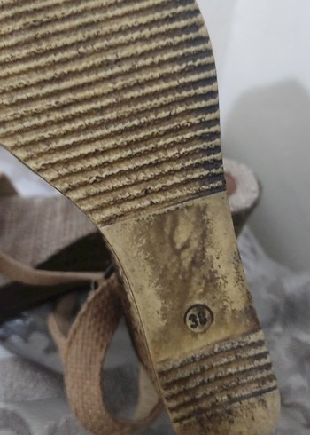 Bej Hasır Dolgu Topuklu Kadın Sandalet - Görsel 3