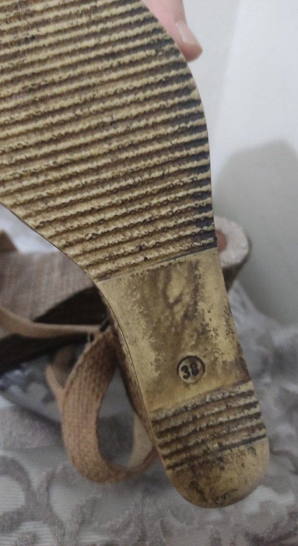 Bej Hasır Dolgu Topuklu Kadın Sandalet - Görsel 3