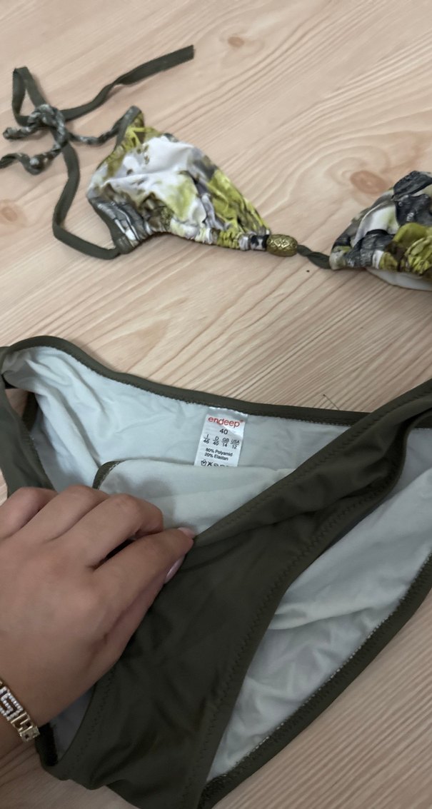 Straplez Desenli Üst ve Düz Khaki Bikini Altı - Görsel 5