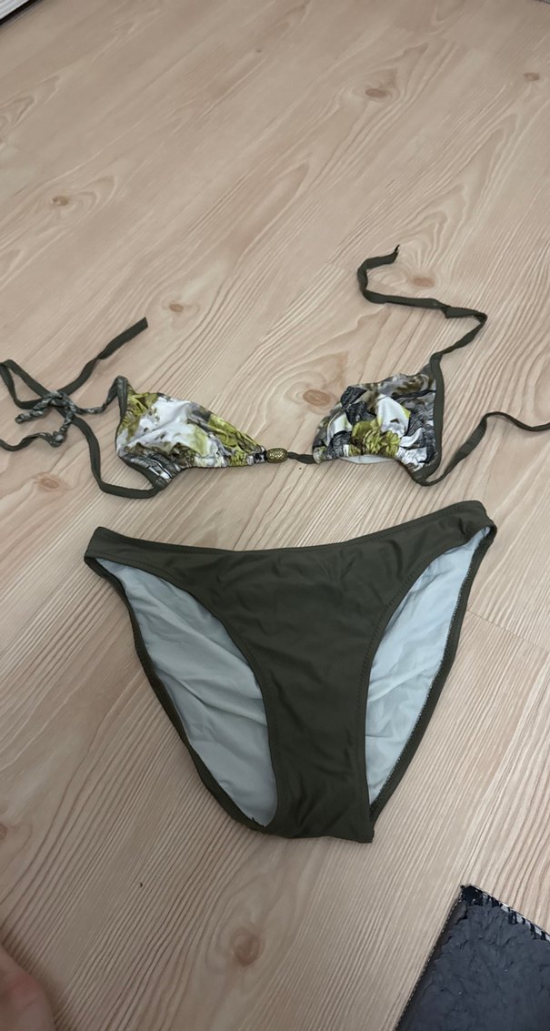 Straplez Desenli Üst ve Düz Khaki Bikini Altı - Görsel 2