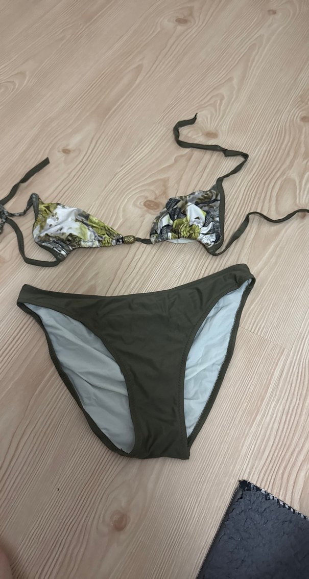 Straplez Desenli Üst ve Düz Khaki Bikini Altı - Görsel 4