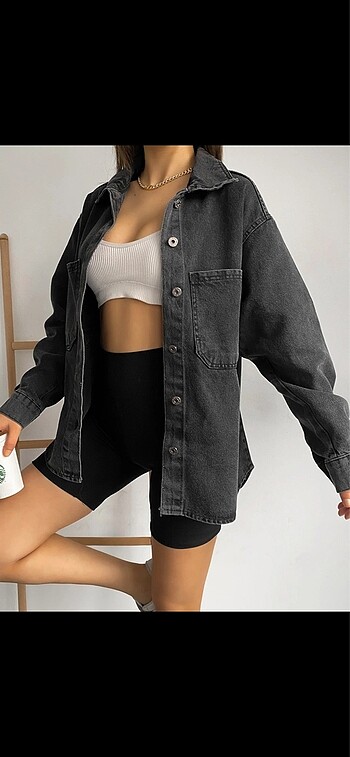 Çift Cepli Oversize Denim Standart Gömlek Ceket