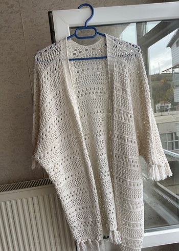 Beyaz Örgü Bohem Hırka - Görsel 3