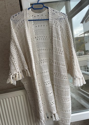 Beyaz Örgü Bohem Hırka - Görsel 4