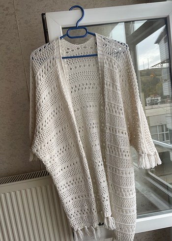 Beyaz Örgü Bohem Hırka - Görsel 2