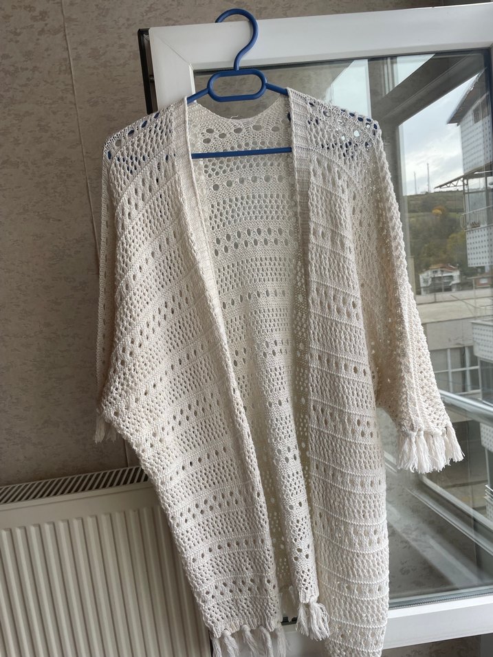 Beyaz Örgü Bohem Hırka - Görsel 3