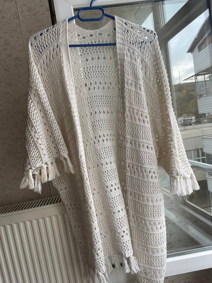 Beyaz Örgü Bohem Hırka - Görsel 4