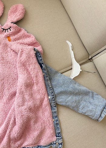 Kız Çocuk Pembe Kürklü Denim Ceket - Görsel 6