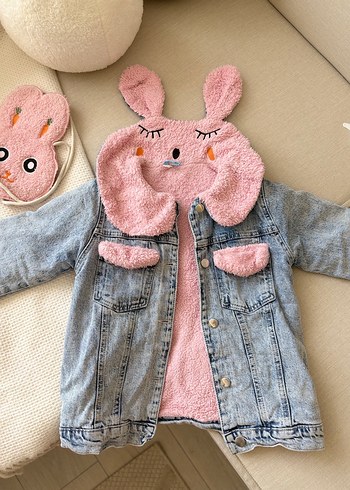 Kız Çocuk Pembe Kürklü Denim Ceket - Görsel 7