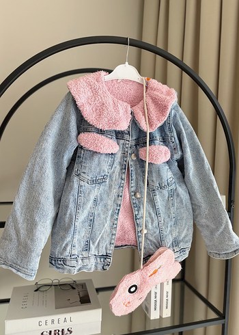 Kız Çocuk Pembe Kürklü Denim Ceket - Görsel 4