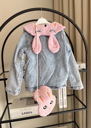 Kız Çocuk Pembe Kürklü Denim Ceket - Görsel 5