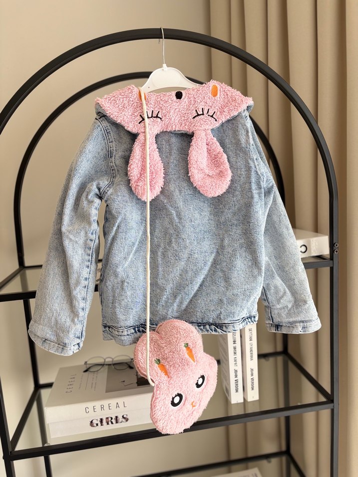 Kız Çocuk Pembe Kürklü Denim Ceket - Görsel 5