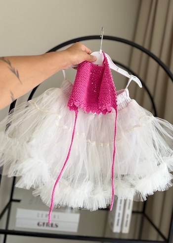 Pembe Dantel Detaylı Askısız Örgü Üst tütü etek - Görsel 5