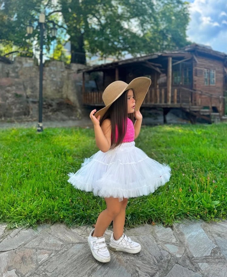 Pembe Dantel Detaylı Askısız Örgü Üst tütü etek - Görsel 2