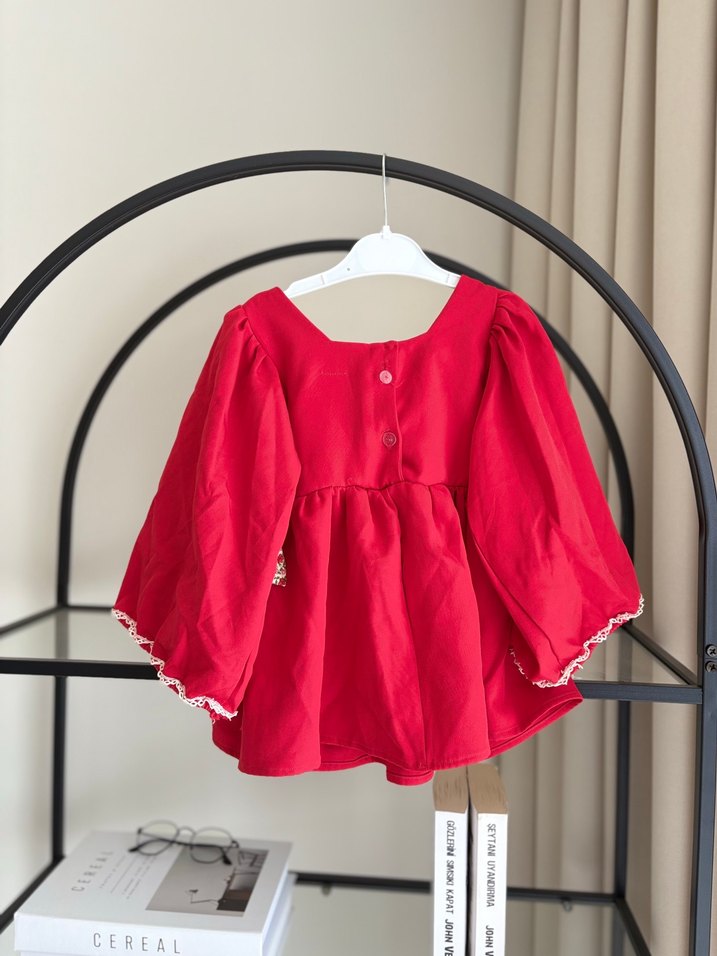 Kız Çocuk Kırmızı Nakışlı Bohem Elbise - Görsel 3