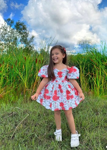 Kız Çocuk Çiçekli Dantel Detaylı Elbise - Görsel 3