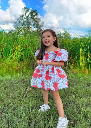 Kız Çocuk Çiçekli Dantel Detaylı Elbise - Görsel 5