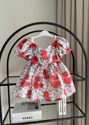 Kız Çocuk Çiçekli Dantel Detaylı Elbise - Görsel 8